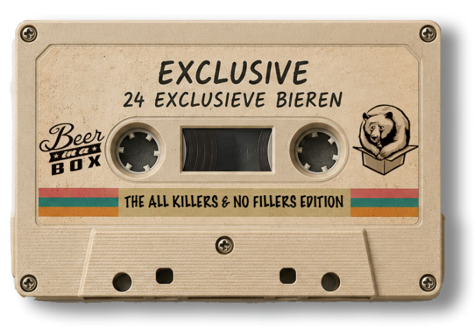 Oude cassetteband met tekst en een afbeelding van een beer.