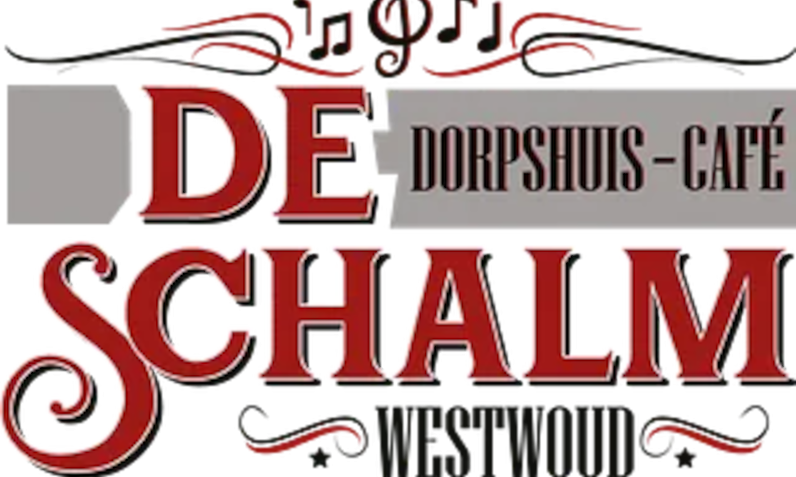 Logo van dorpshuis-café de Schalm met muzikale elementen.