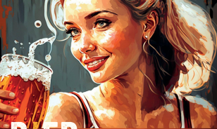 Vrouw met biertje en tekst van BierloodsFestiHALL Summer Edition.