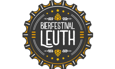 Logo van het Bierfestival Leuth met hopbellen en korenaren.