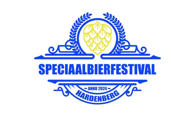 Logo van Speciaalbierfestival Hardenberg met hop symbool en jaartal Anno 2024.