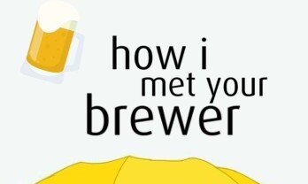 Illustratie van een glas bier en de tekst 'how i met your brewer' met gele achtergrond.