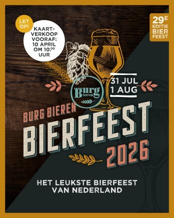 Affiche voor Burg Bieren Bierfeest 2026 met datums en details.