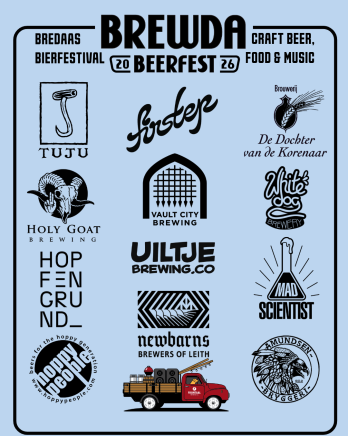 Poster van Brewda Beerfest 2026 met logo's van verschillende brouwerijen.