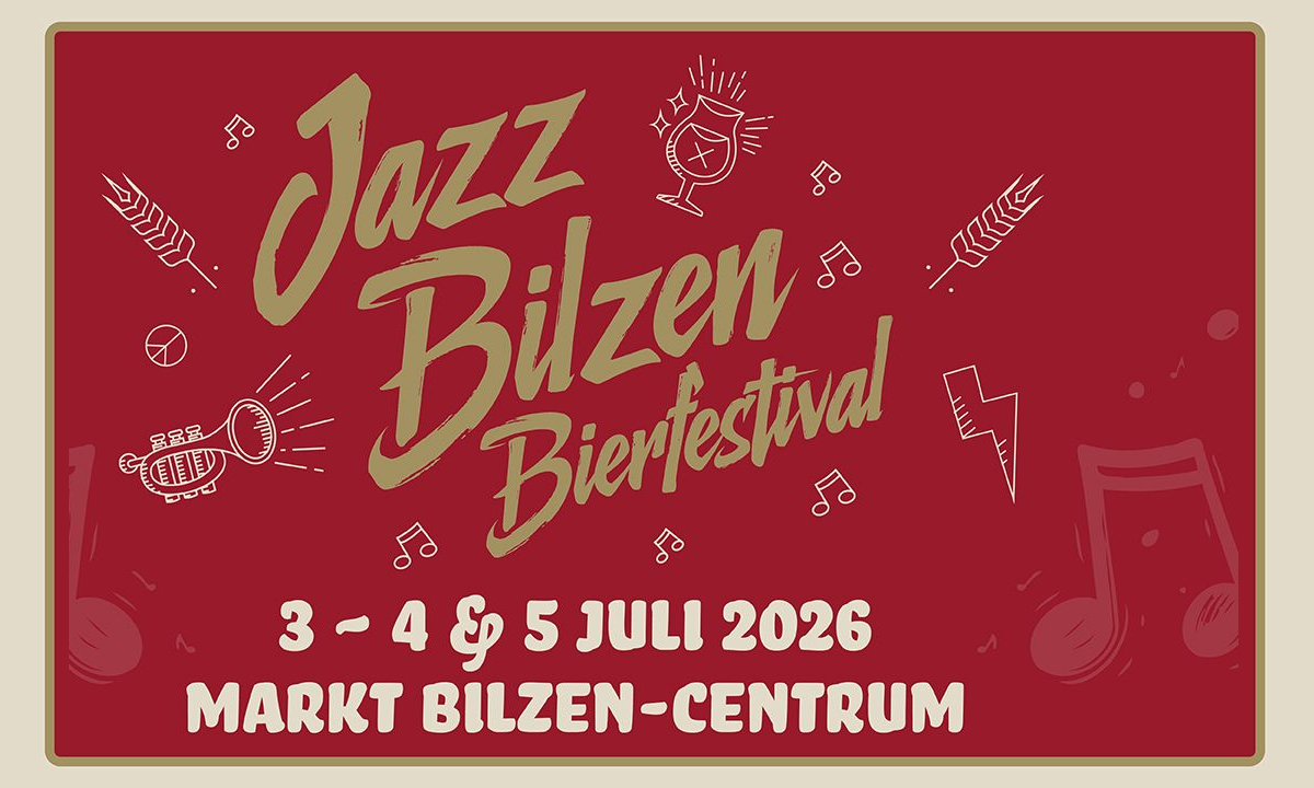 Poster van Jazz Bilzen Bierfestival 2026 met datums en locatie.
