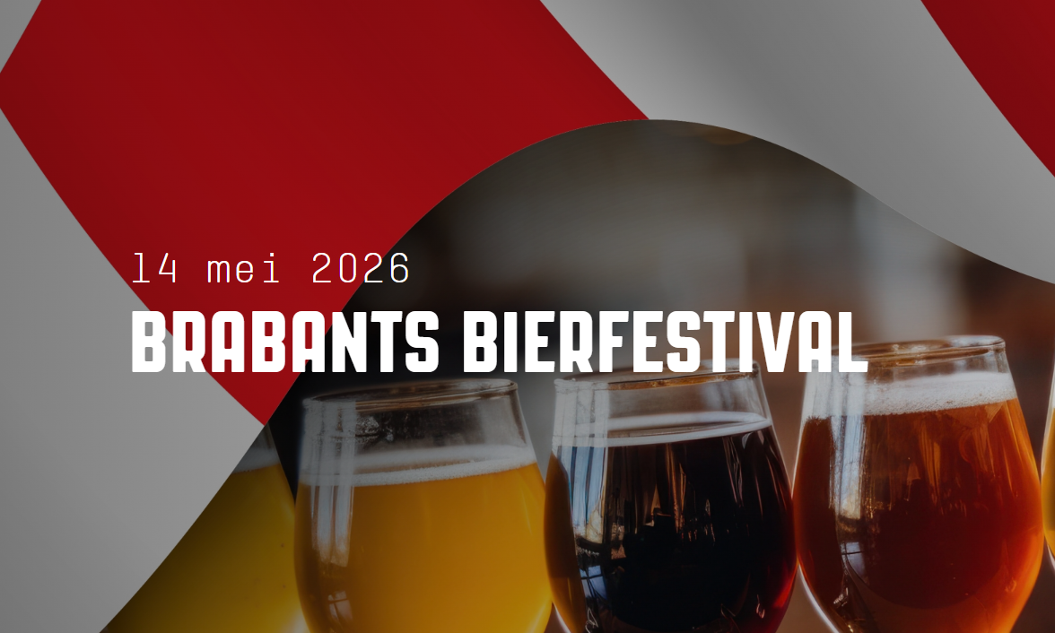 Vlag van Noord-Brabant met verschillende glazen bier op de voorgrond.