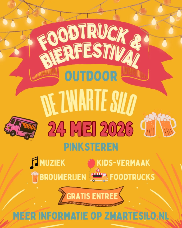 Poster voor Foodtruck en Bierfestival bij De Zwarte Silo op 24 mei 2026.