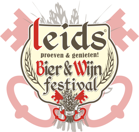 Logo van het Leids Bier- en Wijn Festival 2026 met tekst en decoratieve elementen.