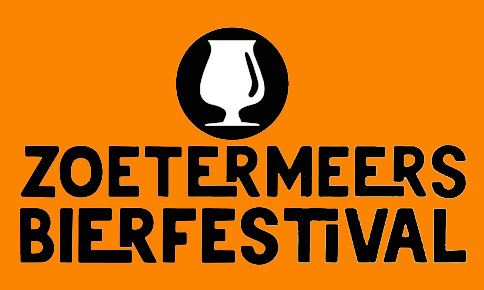 Logo van het Zoetermeers Bierfestival met een bierglas op een oranje achtergrond.