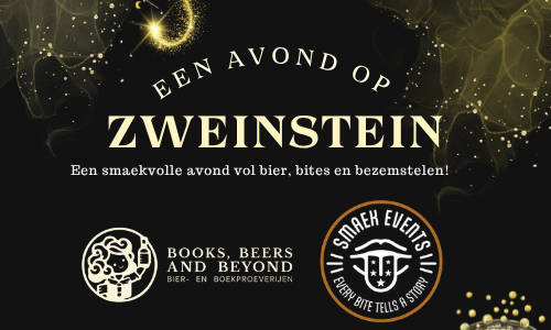 Promotieafbeelding voor een evenement met een toverstok en ketel op donkere achtergrond met tekst 'Een avond op Zweinstein'.