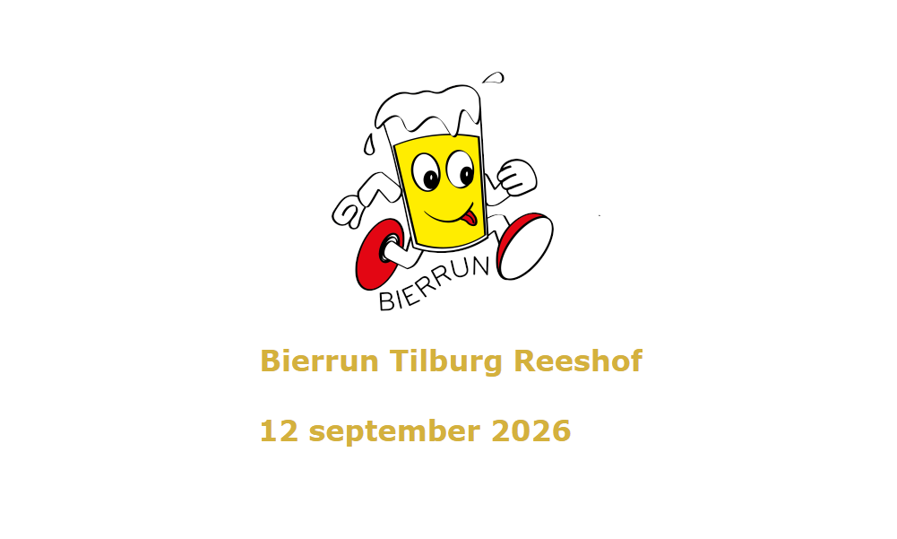 Logo van Bierrun Tilburg Reeshof met rennend bierglas en datum 12 september 2026.