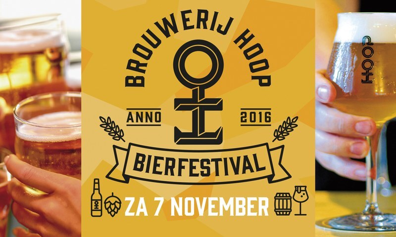 Poster Brouwerij Hoop Bierfestival op zaterdag 7 november met proostende bierglazen