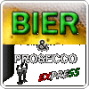 Logo van Bier & Prosecco Express met een bierachtergrond.
