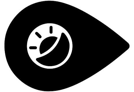 Stijlvol zwart logo met witte cirkel en decoratief element erin.