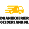 Illustratie van een geel bezorgbusje met de tekst 'drankkoerier gelderland.nl'.