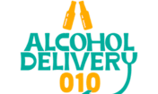 Logo van Alcohol Delivery 010 met flessen en tekst.