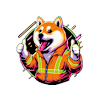 Illustratie van een vrolijke hond in een oranje veiligheidsvest met duimen omhoog.