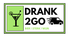 Logo van Drank2Go met een cocktailglas en bezorgbusje.