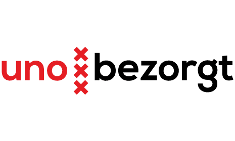 Logo van Avondwinkel Uno met rode en zwarte tekst en iconen.