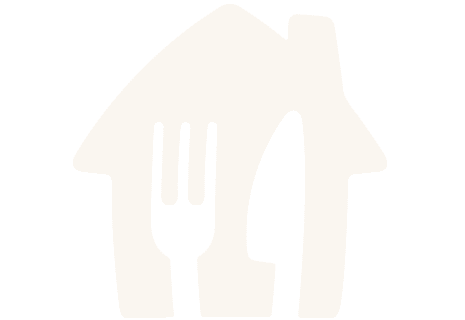 Pictogram van een huis met vork en fles, symbool voor eet- en drinkgelegenheid.