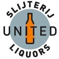 Logo van Slijterij United Liquors met een oranje fles in het midden.