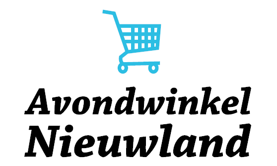 Logo van Avondwinkel Nieuwland met een blauw winkelwagentje.