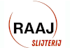Logo van Raaj Slijterij met zwarte tekst en rode accenten.