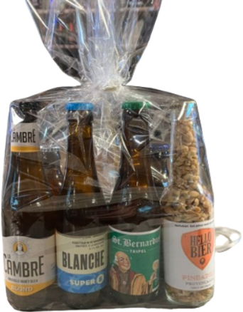 Afscheidsgeschenk met 6 bieren + Pinda's