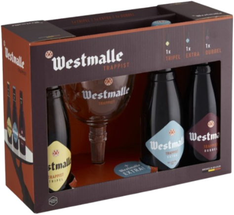 Westmalle Trappist Assortiment (3x33cl) biercadeau met glas