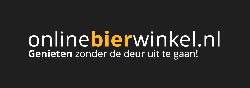 Logo van Online Bierwinkel met slogan op zwarte achtergrond