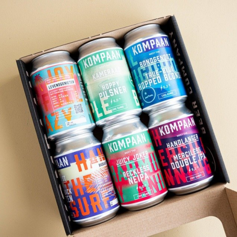 6 blikjes kompaan bier in een bierpakketje 6 blikjes kompaan bier in een bierpakketje