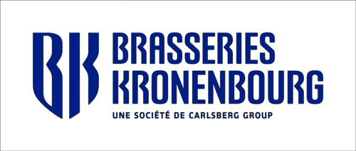 Blauw woordmerk Brasseries Kronenbourg met beeldmerk BK.
