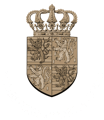Wapenschild met kroon in goudtinten.