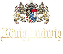 Beiers wapen in kleur met daaronder de tekst Konig Ludwig in goudkleurige letters.