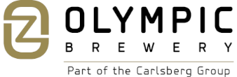 Logo van Olympic Brewery met goudkleurig embleem en de tekst Part of the Carlsberg Group.