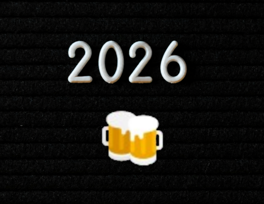 Jaartal 2026 met een bier emoji eronder