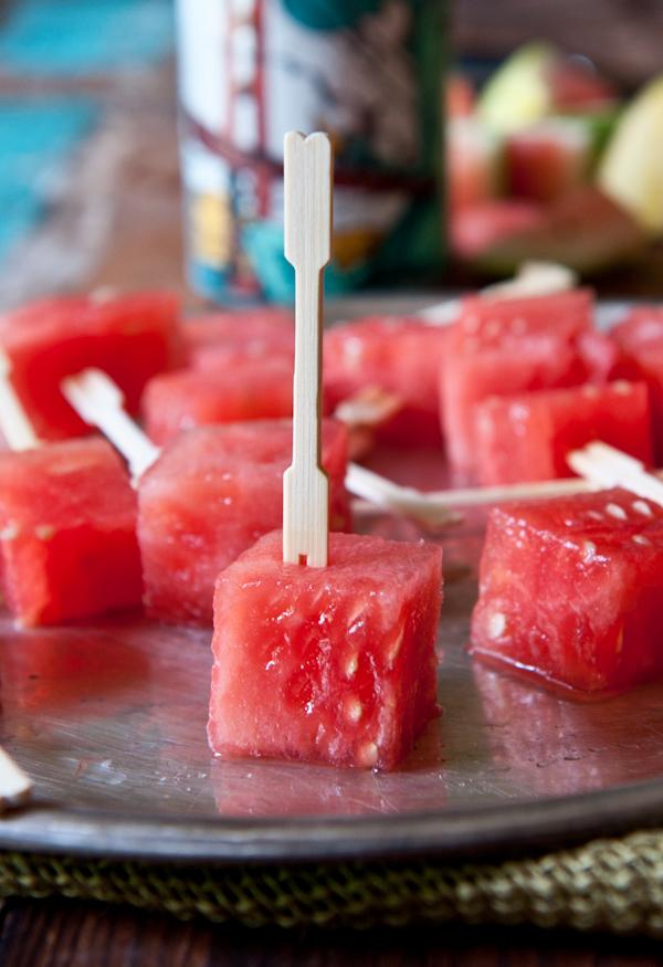 Blokjes bevroren biermeloen