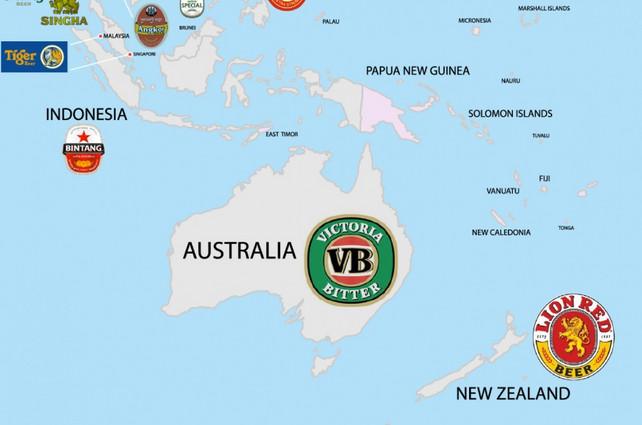 Bier map Oceanië Bier map Oceanië