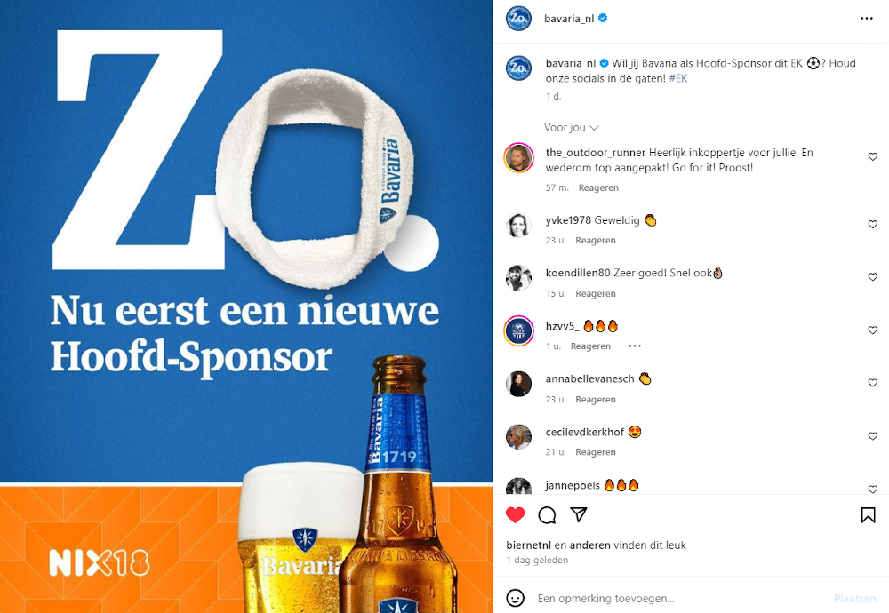 Bavaria wil hoofdsponsor worden tijdens EK2024