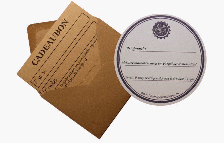 Cadeaubon met persoonlijke boodschap voor bierpakket