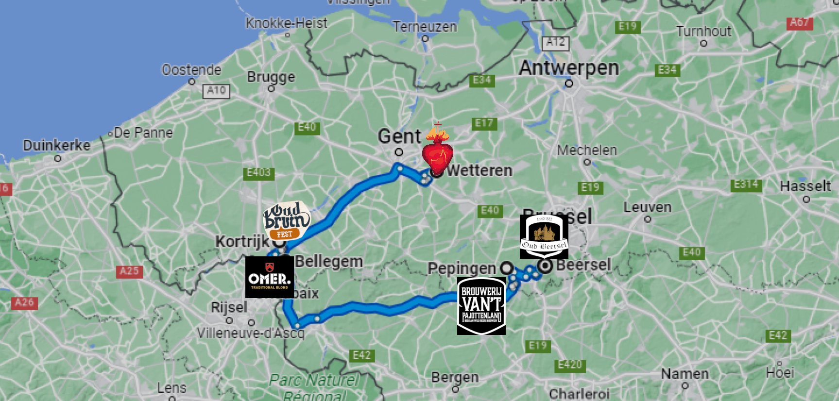 Biertrip door Vlaanderen langs Wetteren, Kortrijk, Bellegem, Pepingen en Beersel