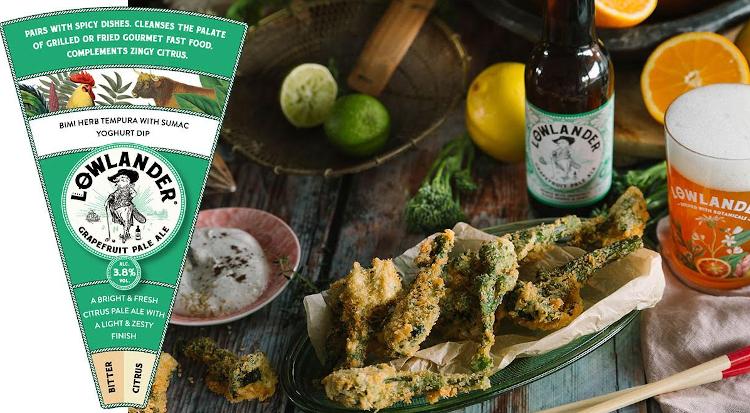 Recept voor asperge broccoli tempura gecombineerd met Lowlander Grapefruit Pale Ale