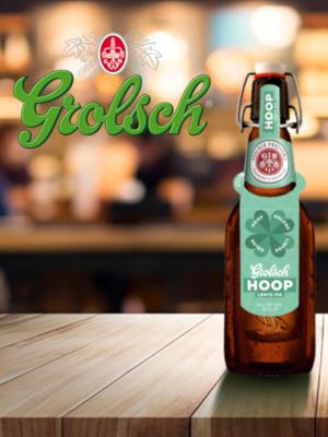 Grolsch Hoop beugelfles en Grolsch logo
