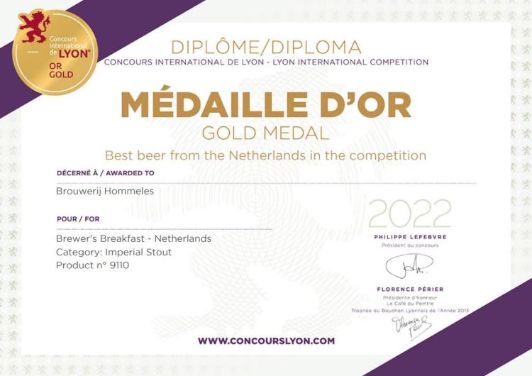 Gouden medaille voor Brouwerij Hommeles in Lyon