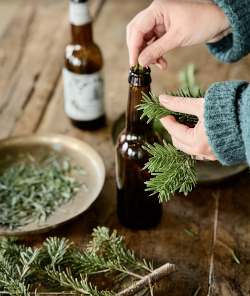 Naalden van de kerstboom verzamelen