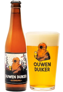 Ouwen Duiker Alcoholvrij flesje en glas