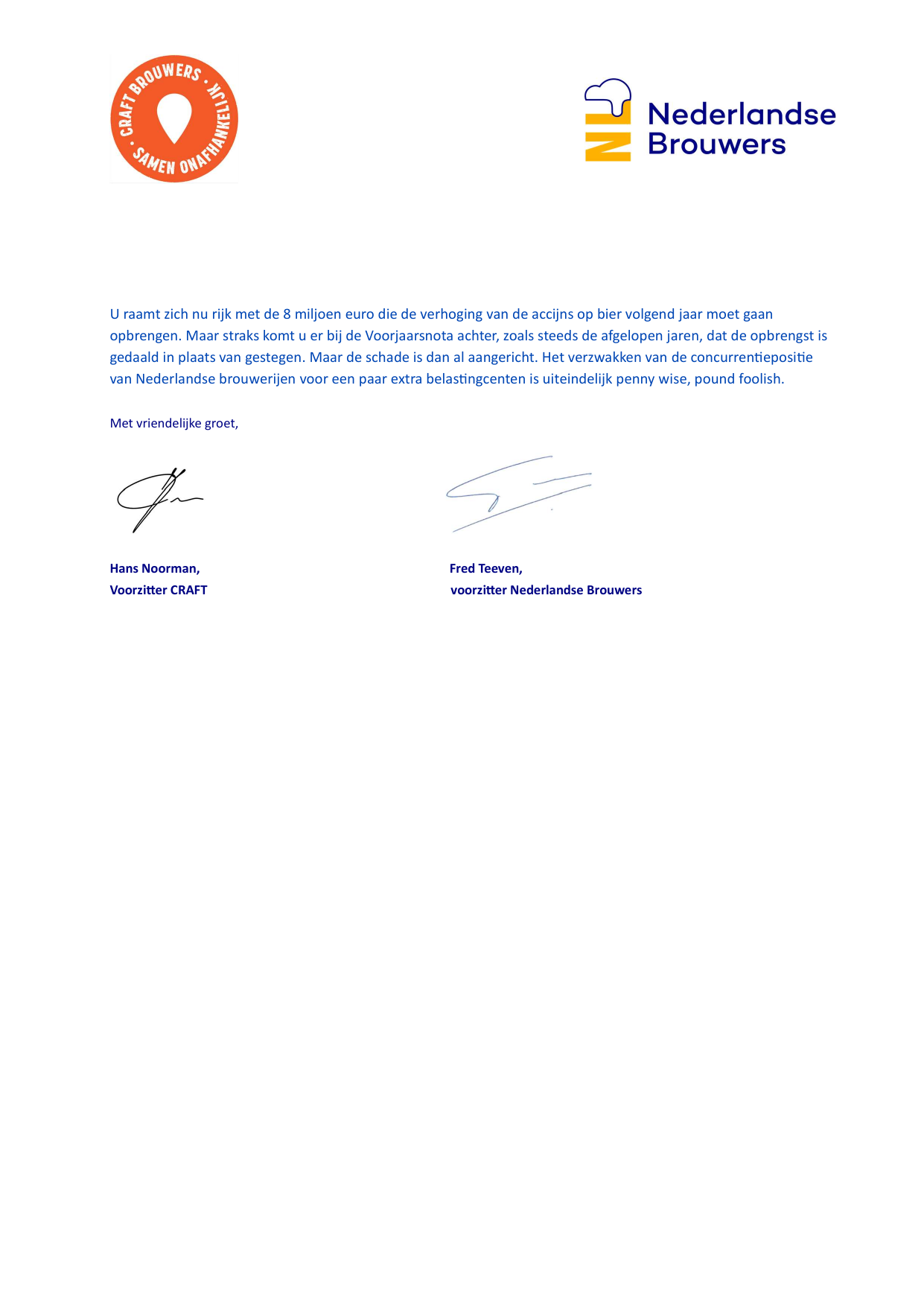 Pagina 3 van de open brief van Nederlandse Brouwers en CRAFT aan staatssecretaris Eerenberg