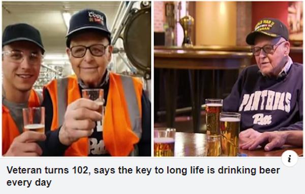 Veteraan drinkt dagelijks bier en is 102 // Fox News
