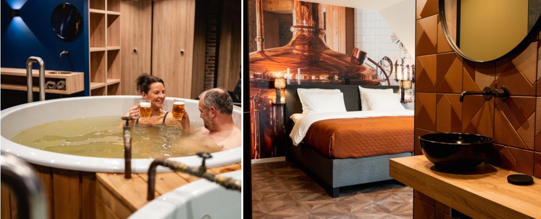 Othmar Bierspa en sfeerbeeld van een kamer in de herberg Othmar Bierspa en sfeerbeeld van een kamer in de herberg