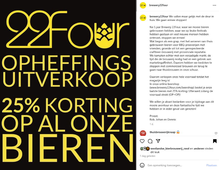 stoppen van brewery 22four